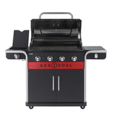 Hybrid Gas & Charcoal BBQ Grill with Cast Iron Grates & Temperature Gauge