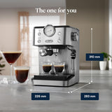 De'Longhi Classic EM450.M, Manual Coffee Machine with Steam Wand, Barista Pump Espresso Machine, Cappuccino Nozzle, Double Wall Filter Basket, 15bar, Fit Mug Up to 13cm, Stainless Steel/Metal